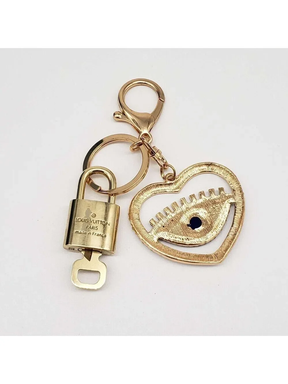 LV Gold Padlock & Key 🔒 Authentic Louis Vuitton Bag Unbranded Evil Eye Charm